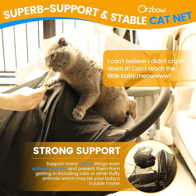 Orzbow 2-in-1 Baby Mosquito Net with UPF50+ Sunshade for Stroller, Breathable Stroller Mosquito Netting Privacy Cover with Two-Way Zipper & Storage Bag for Bassinet, Carrycot & Car Seat, Black