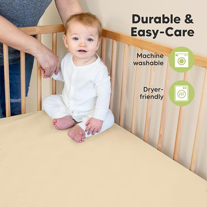 KeaBabies 2-Pack Organic Crib Sheets for Boys, Girls - 52x28 Fitted Crib Mattress Sheet Neutral, Breathable Jersey Cotton Cover for Baby Bed, Toddler Mattress, Soft & Cute Prints (Khaki)