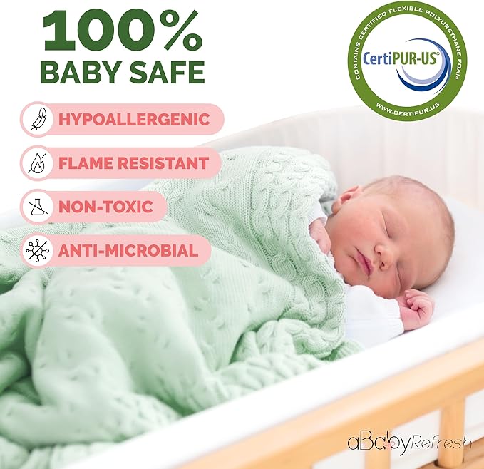 Cradle Baby Mattress and Bassinet Mattress 16x32 – 2-Inch Firm Foam Baby Bed with Waterproof Vinyl Cover – Non-Toxic Hypoallergenic Cushion Pad Replacement for Infant Bed (Multiple Standard Sizes)