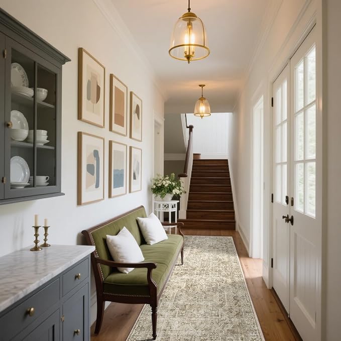 Machine Washable Kitchen Runner Rugs: 2'x10' Hallway Rug Non Slip Low Pile Stain Resistant Soft Carpet Runners for Hallways Indoor Entryway Kitchen Laundry Room Bedroom Farmhouse