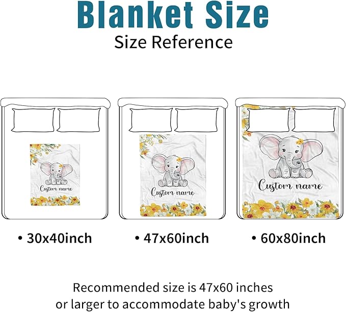 Custom Name Crib Bedding Set - Elephant Pattern, Personalized Yellow Floral Nursery Bedding 3-Piece Set– Soft Blanket, Fitted Sheet, Changing Pad Cover – for Newborns Girls Nursery Gifts