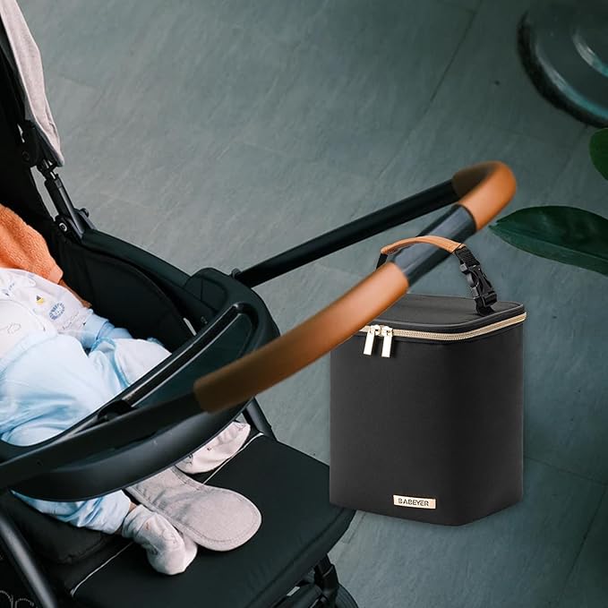 Breastmilk Cooler Bag with Ice Pack Fits 4 Baby Bottles Up to 9 Ounce, Baby Bottle Cooler Bag Suitable for Nursing Mom Daycare, Black