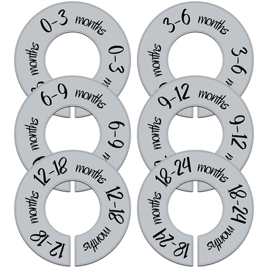 Pro Goleem Baby Closet Dividers Gray Baby Closet Organizer for Nursery Baby Clothes Size Age Dividers Fits 1.5" Rod 6 PCS