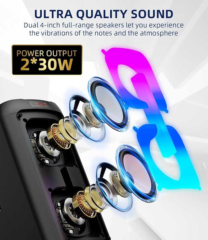 Karaoke Machine for Adults, Portable Bluetooth Speaker with 2 Wireless Microphones, Portable PA System with Disco Lights for Big Party, Outdoor, Ideal Gifts for Family, Music Lover