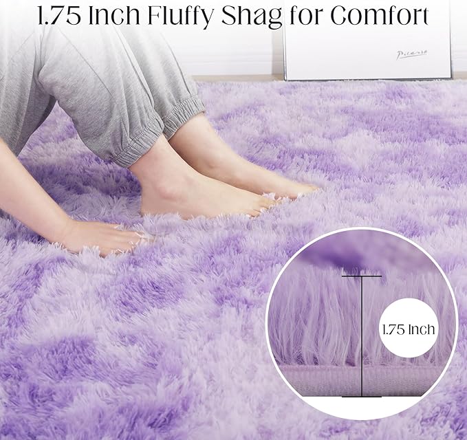 Plush Area Rug 4x5.8, Ultra Soft Rugs for Living Room, Fluffy Carpet Rugs for Bedroom, Non-Slip Indoor Rug for Nursery, Study Room, Playroom, Home Decor, Tie-Dyed Purple