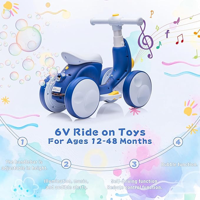 6V Electric Baby Balance Bike for 1 Year Old Boys Girls Ride on Toys 12-48 Month Toddler Balance Bike, 4 Wheels Kids First Bike with Remote Control First Birthday Gifts- Blue