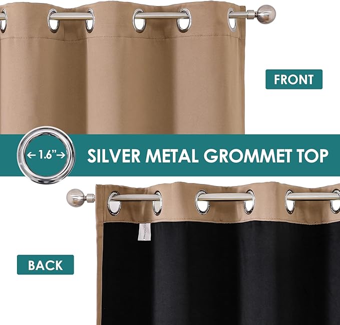 ChrisDowa 100% Blackout Curtains 102 inch Long for Bedroom with Black Liner, 2 Thick Layers Total Blackout Thermal Insulated Grommet Window Curtains 2 Panels Set (Cappuccino, 52 x 102 Inch)