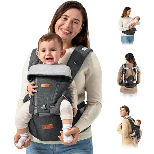 besrey Baby Carrier Hip Seat for Dad, Front Summer Infant Carrier Newborn to Toddler, Plus Men Backpack Holder, Harness for Carrying Infant, Hip Seat with Strap