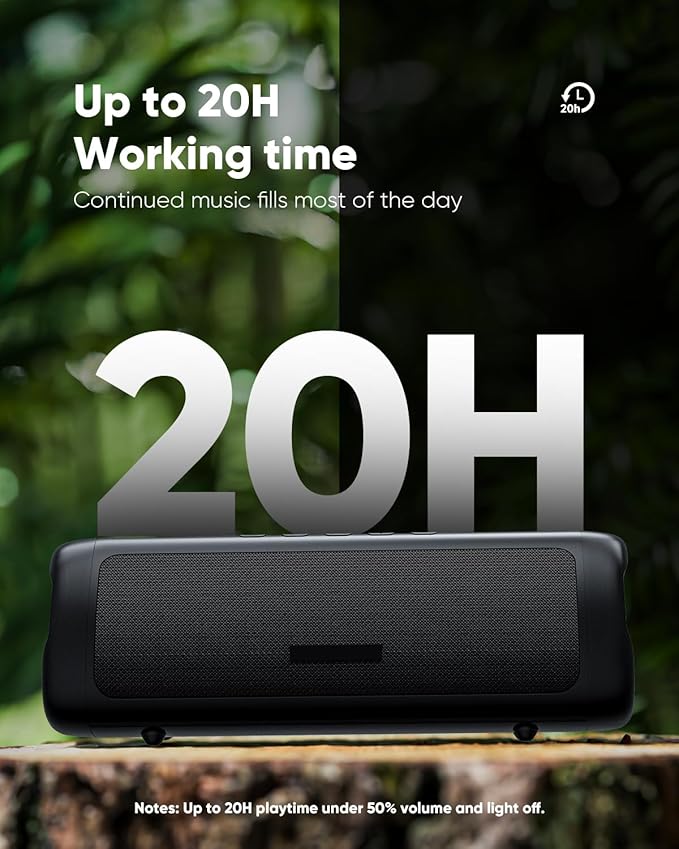 Bluetooth Speaker with HD Sound, Portable Wireless, IPX5 Waterproof, Up to 20H Playtime, TWS Pairing, BT5.3, for Home/Party/Outdoor/Beach, Stocking Stuffers, White Elephant Gifts for Adults (Black)