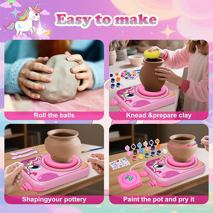Pottery Wheel for Kids, Girls Arts and Crafts Toys for Kids Ages 8-12,Pottery Studio Craft Kit with 3 Pack Air-Dry Clay, Art Supplies for Kids Toys Girls Birthday Gift for 6 7 8 9 10 11 12+（Pink）
