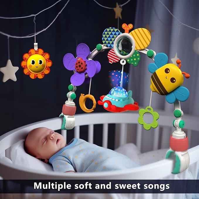 Musical Baby Stroller Arch, Travel Car Seat Toys, Baby Play Arch Crib Accessory, Mobile for Bassinet, Pram Activity Arch Bar for Babies Infants