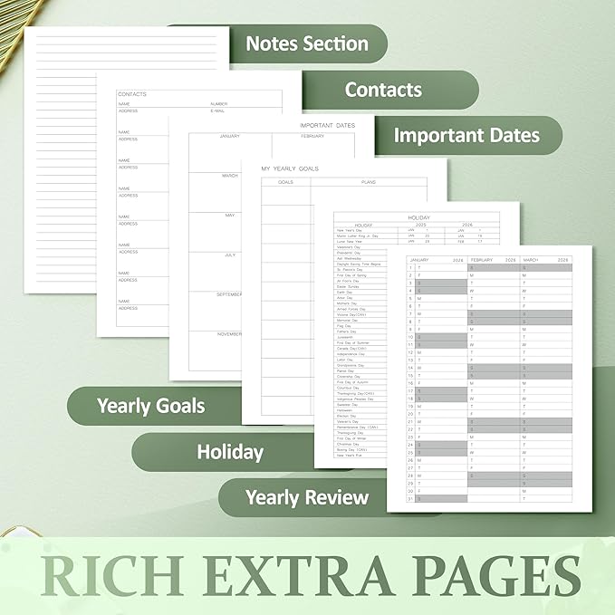 2025-2026 Planner for Women, Lather Weekly & Monthly Organizer, July 2025-June 2026, Hardcover with Gold Foil, Tabs, and Inspirational Pages - Ideal for Professionals, Green