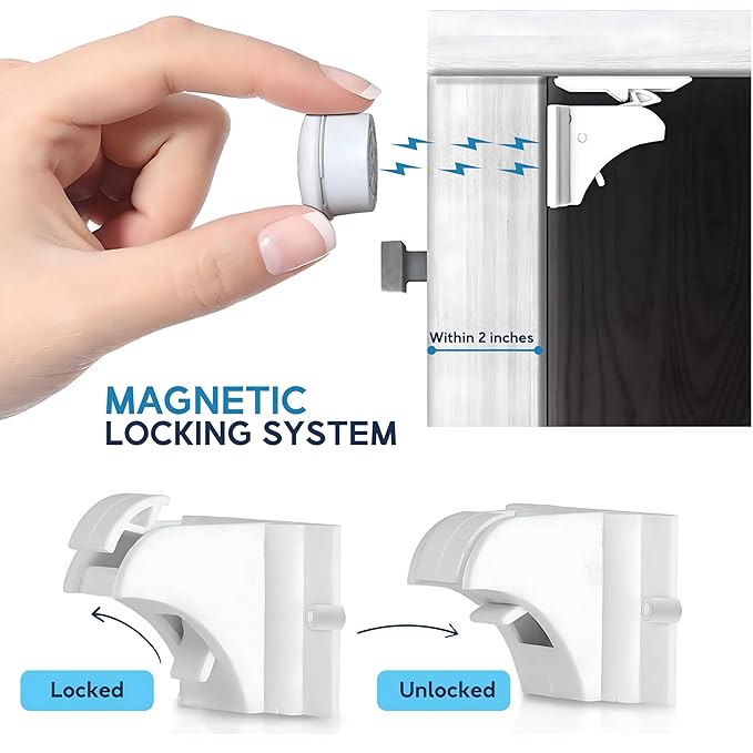 Pack of 12 Magnetic Cabinet Locks for Child Safety with 3 Keys, 3M Adhesive Easy Installation, Baby Proofing Magnetic Locks for Cabinets and Drawers(12 Locks + 3 Keys)
