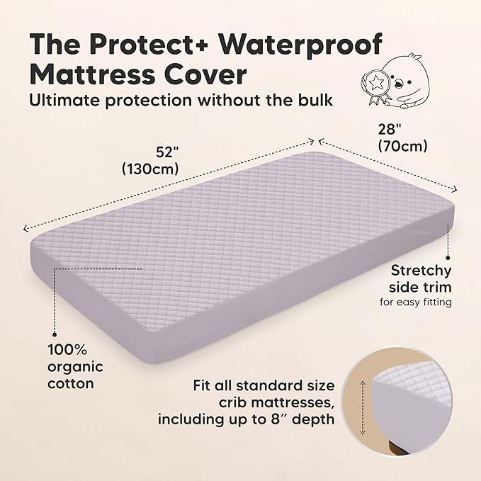 Waterproof Crib Mattress Protector Cover Fitted - 2-Pack Quiet Baby Crib Mattress Pad Sheets, 52" x 28" Soft Quilted Cotton Baby Sheet, Machine Washable, Easy Fit, Durable (Thistle/Quin)