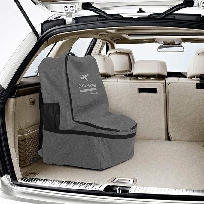 LUXJA Car Seat Travel Bag, Airplane Bag with Padded Backpack Straps and Adjustable Waist Straps for Travel (Fits Most Major Car Seat), Gray