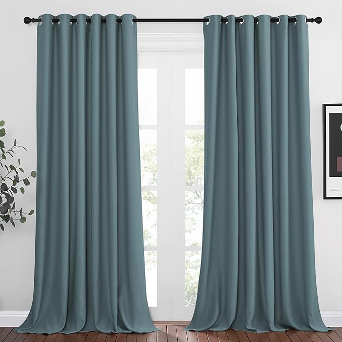 NICETOWN Room Darkening Extra Long Curtains - Home Fashion Ring Top Thermal Insulated Weighted Large Window Treatment Drapes for Nursery (W80 x L108, Greyish Blue, Set of 2)