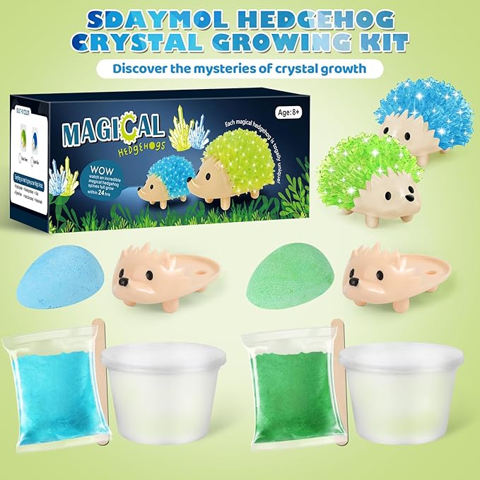 sdaymol Crystal Growing Kit for Kids - 2 Colors Hedgehog to Grow Fast in (24H),Science Experiments Learning & Educational Toys,Science Kits for Kids Age 8-12 STEM Project Gifts for Boys & Girls 6+