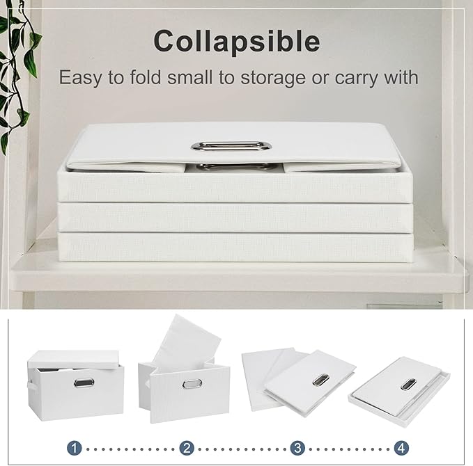 Medium 15" 21 Quart Collapsible Stackable Storage Bins with Lids, 3 Packs White Foldable Fabric Closet Boxes Heavy-duty Linen Cube Baskets Container for Bedroom Office (15 x 11 x 8)