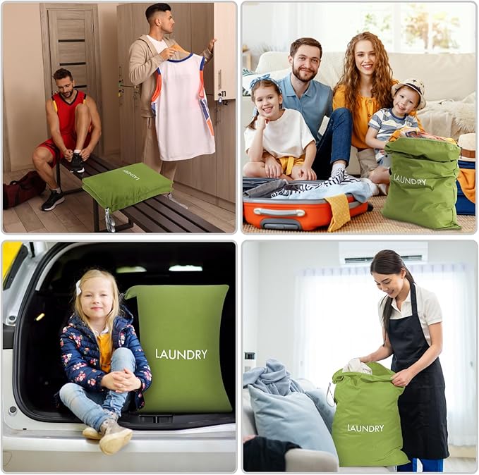 MissBoy 2 Pack Laundry Bags, Nylon Washable Wet Dry Bag, Travel Laundry Bags for Dirty Clothes, Dirty Clothes Organizer Bag for Home, College Dorm Laundromat