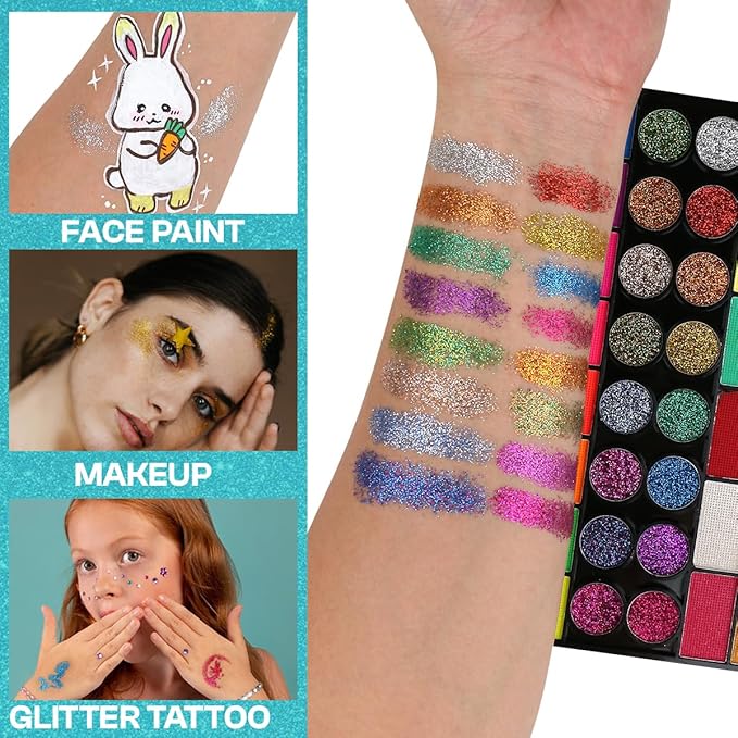 torbers Depvision Professional Face Paint 42 Colors Non Toxic Water Based Face Painting kit Easy To Remove Face Painting For Kids, Safe Professional Halloween Party Makeup Set
