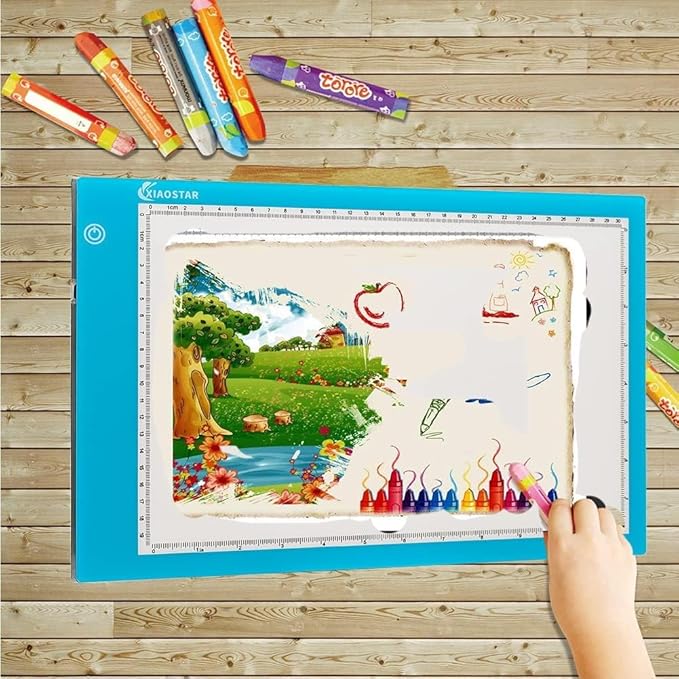 Light Box Drawing Pad, Tracing Board with Type-C Charge Cable and Brightness Adjustable for Artists, AnimationDrawing, Sketching, Animation, X-ray Viewing (A4-Blue)