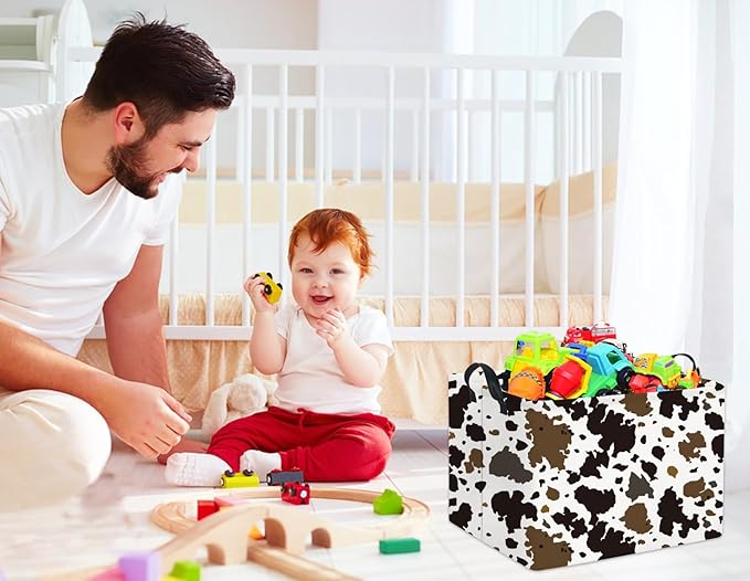 HIYAGON Rectangular Cow Basket Kids Basket Baby Storage Bin Toy Basket Organizer Box for Boys Room Decor(Cow)