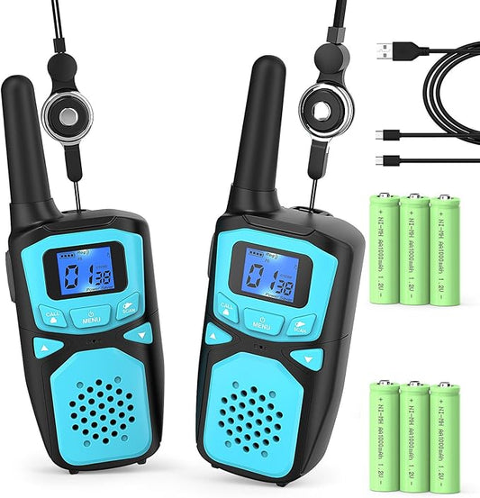 Walkie Talkies for Kids Rechargeable, 2 Pack Long Range Walkie-Talkie for Small 2 Way Radio Hands-Free Outdoor Camping, Hiking Talki with Wearable Lanyard Birthday Xmas Toys Gifts for Boys Girls Kids