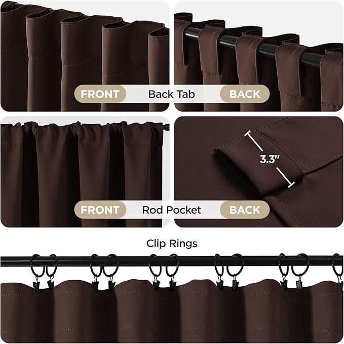 Joydeco Blackout Curtains 108 Inches Long, Thermal Insulated Black Out Curtains 2 Panels Set, Room Darkening Drapes for Living Room Window Rod Pocket Back Tab (W52 x L108 Inch, Chocolate)