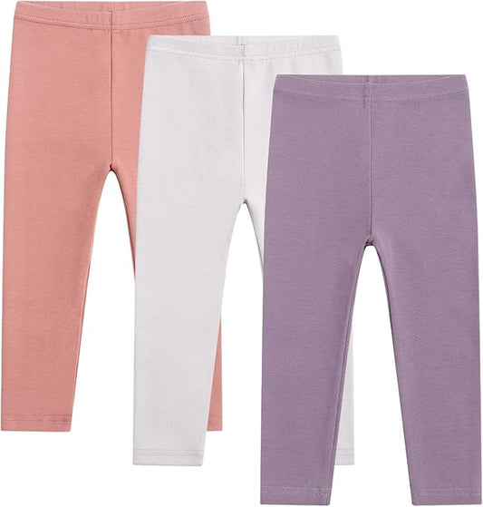 Toddler Organic Cotton Girls Leggings Casual Basic Leggings Full Length Bottom Solid Color 3 Pack