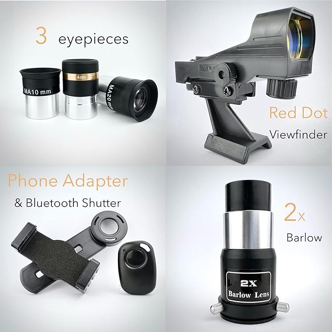 SpectrumOI TourStar Pro 90 AZ Telescope for Adults Astronomy Gifts Premium AZ Refractor Telescope 90mm 660mm Focal Lenght with Aspherical Eyepiece Phone Adapter