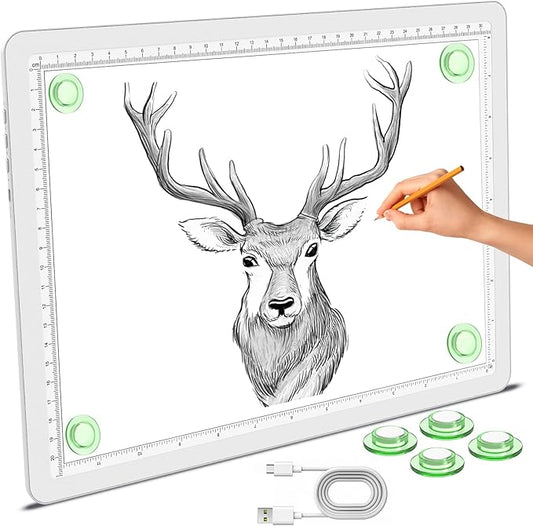Phylosal Magnetic A4 Light Pad, Super Bright Light Box with Side Button, Diamond Art Light Board, Lightbox for Tracing and Drawing, USB Power Artcraft Light Table for Sketching, Weeding Vinyl (White)