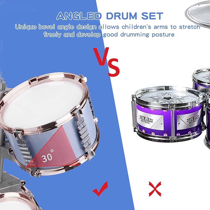 M SANMERSEN Kids Jazz Drum Set - 5 Drums with Stool - Rock Jazz Drum Kit - Musical Enlightenment Educational Toys Gift for Boys Girls