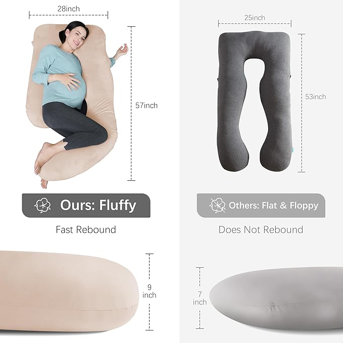 MOON PARK Pregnancy Pillows for Sleeping - U Shaped Full Body Maternity Pillow with Removable Cover - Support for Back, Legs, Belly, HIPS - 57 Inch Pregnancy Pillow for Women - Brown