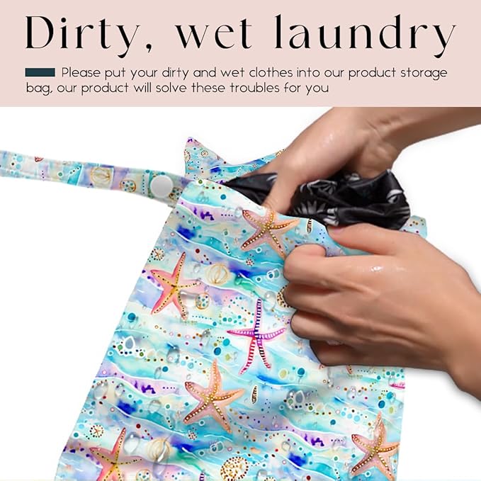 Wet Bag for Swimsuit, Beach Travel Essentials Wet Dry Bag, for Sunscreen Toiletry Dirty Clothes Yoga Gym Diaper, Friends Summer Beach Vacation Gifts. Starfish and jellyfish