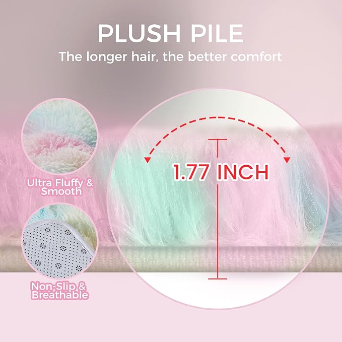 Fluffy Colorful Rug for Living Bedroom, Rainbow Fluffy Soft Plush Area Rugs for Girls Bedroom, Fuzzy Nursery Rug for Baby's Toddler's，Clorful Room Decor for Teenage, Easy-Cleaning, Non Shedding, 3X4