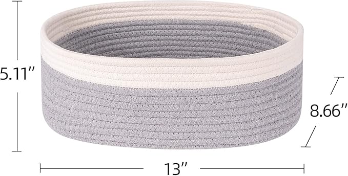 Baskets for Shelf Storage Cute Basket to Store and Organize Household Items/Woven Rope Basket for Living Room, Bedroom,Playroom/Durable Small Oval-13x8.66x5.11’’,3 Packs Off White&Gray