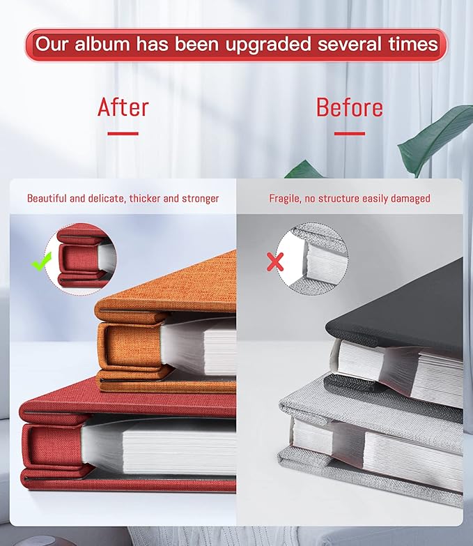 popotop Photo Album Self Adhesive with Picture Display Window,40 Pages DIY Scrapbooking Supplies Kit for 4x6 10x12 Picture,Linen Cover Memory Book for Baby Wedding, with Scraper and Metallic Pen