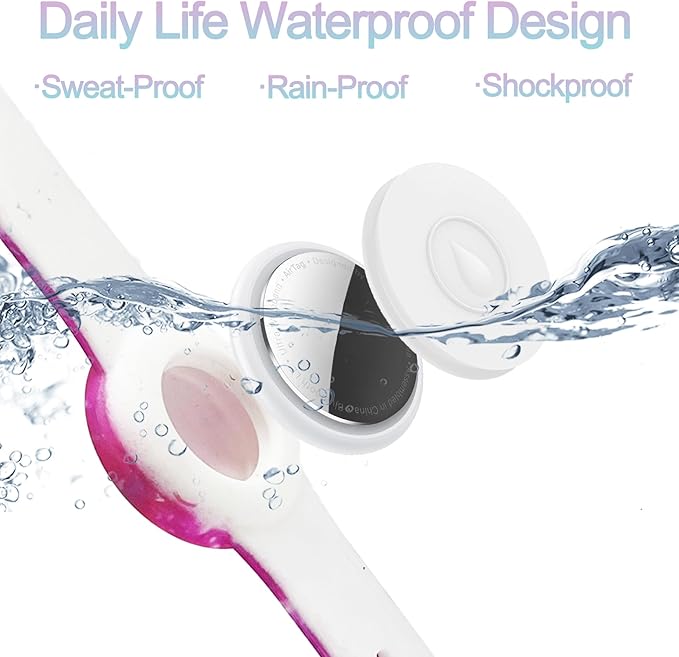 2 Pack Waterproof AirTag Bracelet for Kids, Hidden Printed Wristband for Apple Air Tag, Silicone AirTag Holder GPS Tracker Case for Band for Child Toddler, Secure Anti-Lost Protection(Pink,Purple)