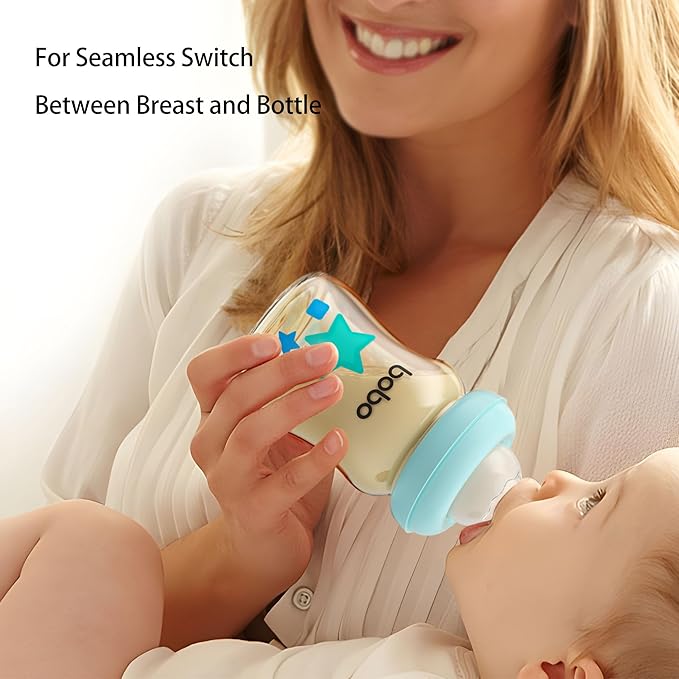 YOHKOH PPSU Baby Bottle Wide Neck, Newborn Anti-Colic Baby Bottle with Natural Response Nipple, Streamlined Body, Easy to Clean (5.4oz (Pack of 2), Blue)