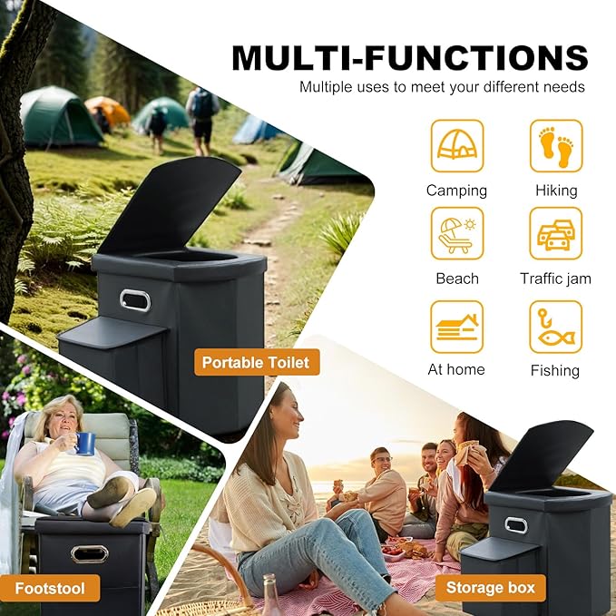 Upgrade XL Portable Toilet for Adults, Extra Large Portable Travel Floding Toilet, Camping Tall Toilets with Lid for Adults and Kids Compact Potty for Car,Hiking,Beach and Camping