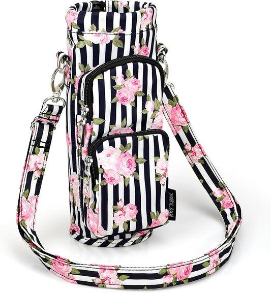 Betsey Johnson Insulated Water Bottle Pouch Holder Carrier Crossbag with Adjustable Shoulder Strap - Lightweight Polyester Accessories with Pockets Good for Hiking Sports