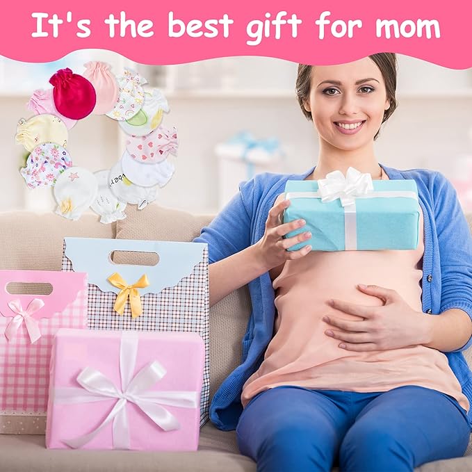 Geyoga 24 Pairs Newborn Baby Mittens Cute No Scratch Mittens Soft Elastic Infant Girl Gloves for 0-6 Months