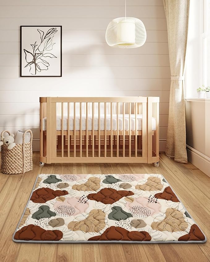 Blissful Diary Baby Play Mats for Floor, 59x59 Inch Thicker and Larger Soft Cushioning Foam Playmats for Babies and Toddlers, Foldable Washable Baby Playpen Mat, Boho Design