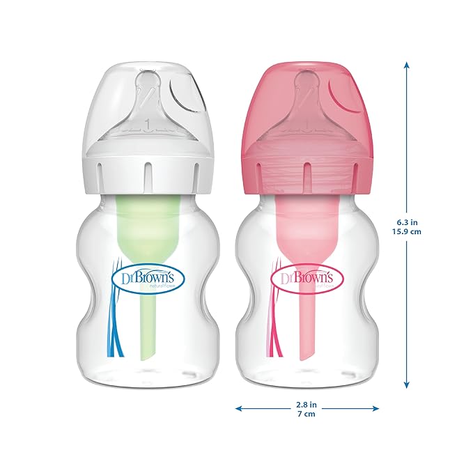 Dr. Brown's Natural Flow Anti-Colic Options+ Wide-Neck Baby Bottles 5 oz/150 mL,with Level 1 Slow Flow Nipple,4 Pack,0m+