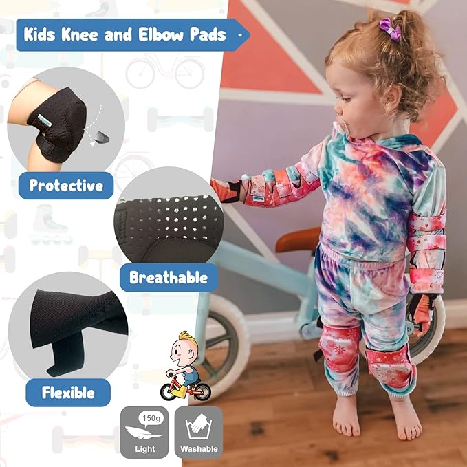 Soft-Style Kids Knee and Elbow Pads with Bike Gloves, Flexible Impact-Resistant Gear for Ages 2-11, Designed for Balance Bikes, Roller-Skating, and Skateboarding