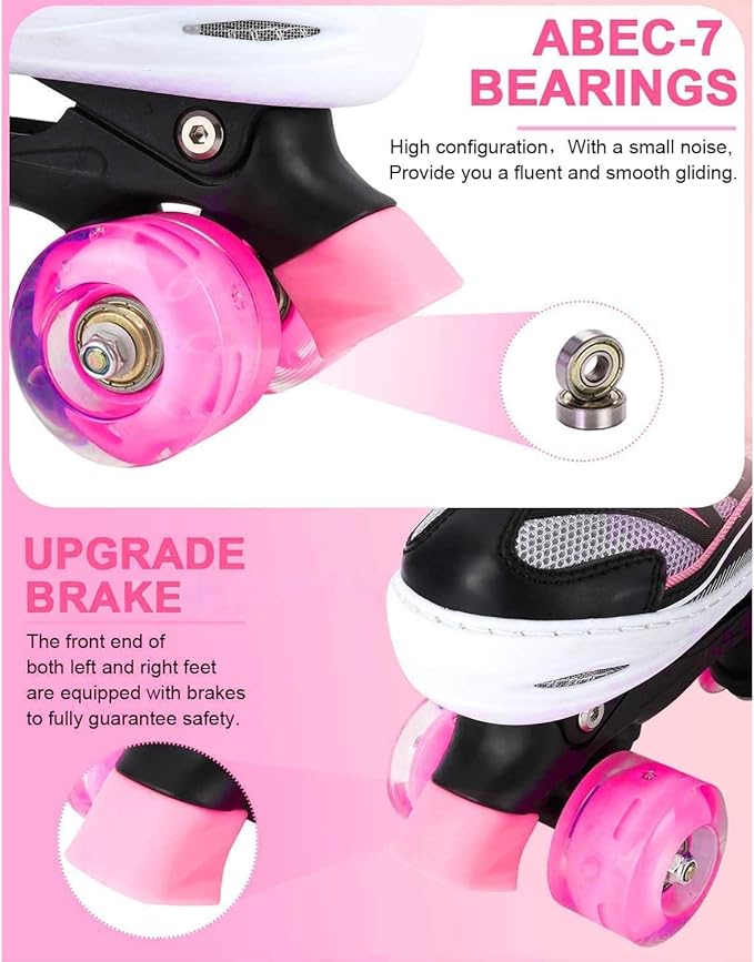 Sowume Adjustable Roller Skates for Girls and Women, All 8 Wheels of Girl's Skates Shine, Safe and Fun Illuminating for Kids