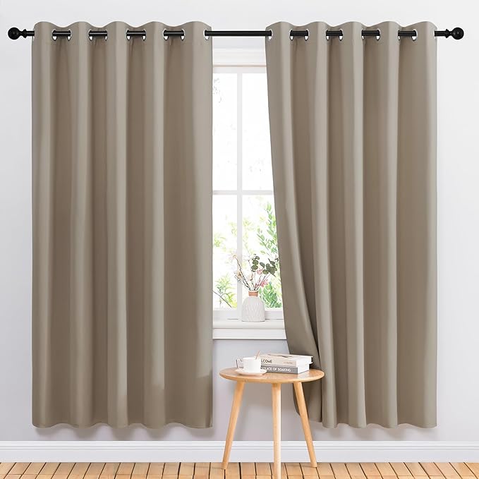 NICETOWN Room Darkening Curtains Panels for Bedroom - Energy Saving Thermal Insulated Solid Ring Top Light Blocking Window Drapes for Flat (Taupe, 2 Panels, 66 x 72 Inch)