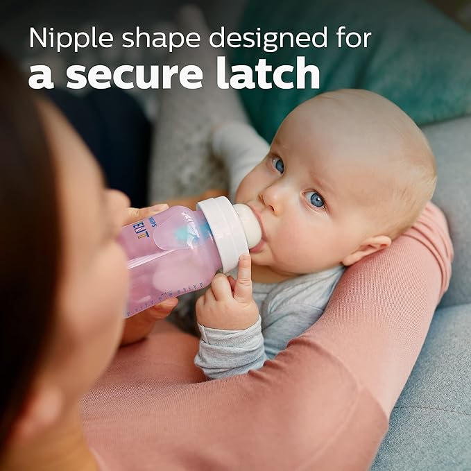 Philips Avent Anti-Colic Baby Bottle with AirFree Vent, 9oz, with Flow 2 Nipples, 1m+, 4pk, Pink, SCY703/14