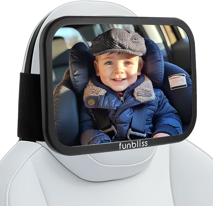 Funbliss Fixed Headrest Baby Car Mirror, Car Mirror for Baby Compatible with Tesla and other vehicles,360° Rotation, Shatterproof Plastic, No Assembly Required