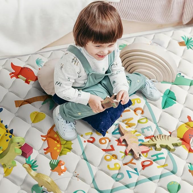 Baby Play Mat 71" X 59" Playpen Mat Upgraded Thicken Baby Floor Play Mat Non-Slip Cushioned Crawling Mat Waterproof Activity Playmats for Babies Toddlers Infants (71X59, Letter Dino)